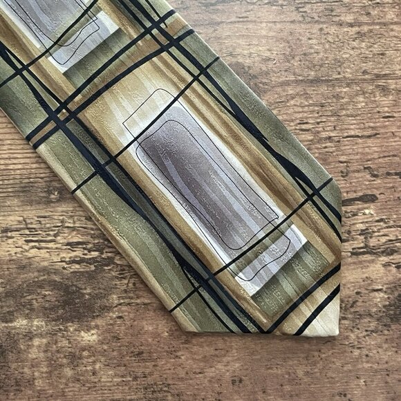 J Jerry Garcia Tie Paris In The Rain Collection 31 Gray Gold Green Silk Necktie - Picture 3 of 7